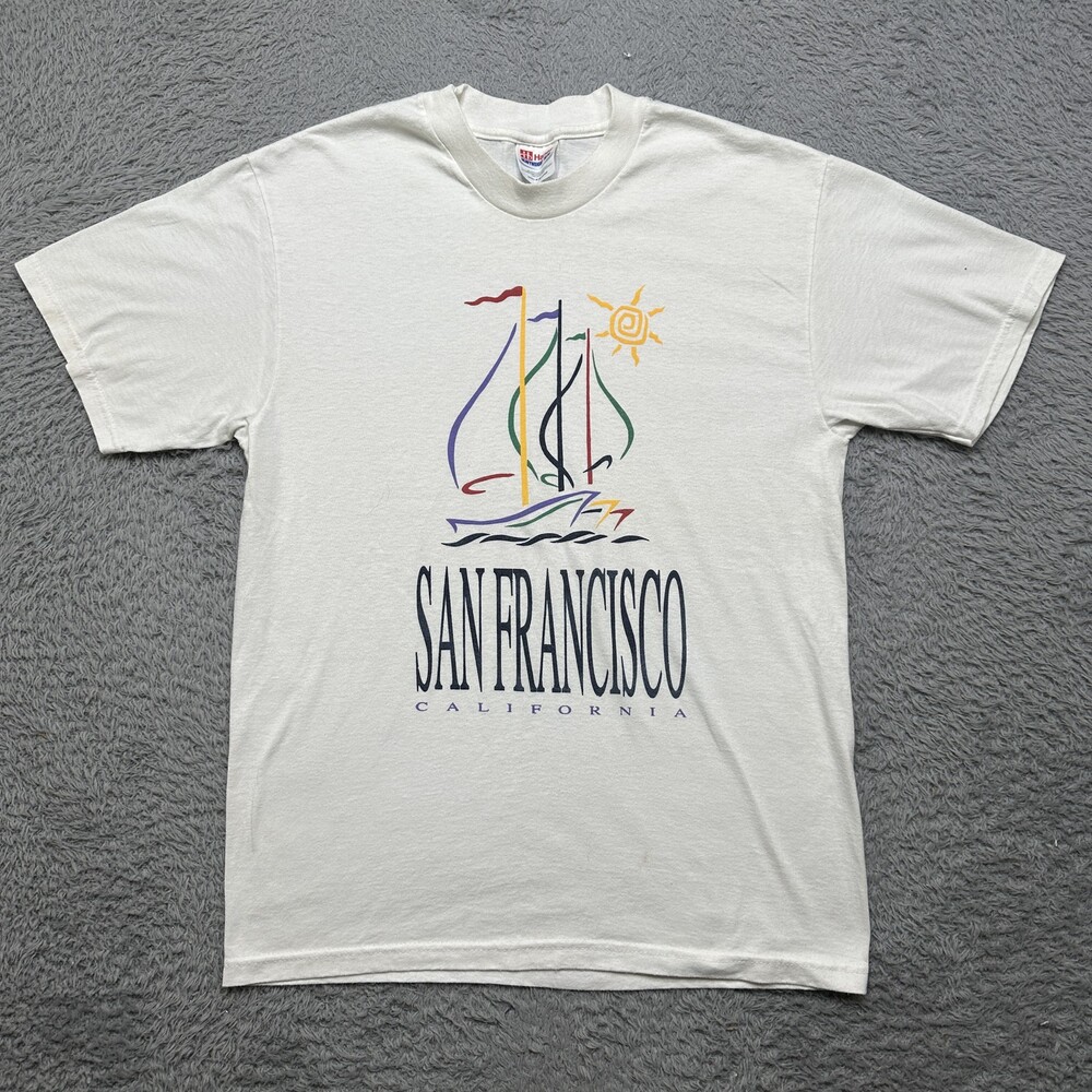 Vintage 90s San Francisco Sailboat T-Shirt Mens M White Hanes